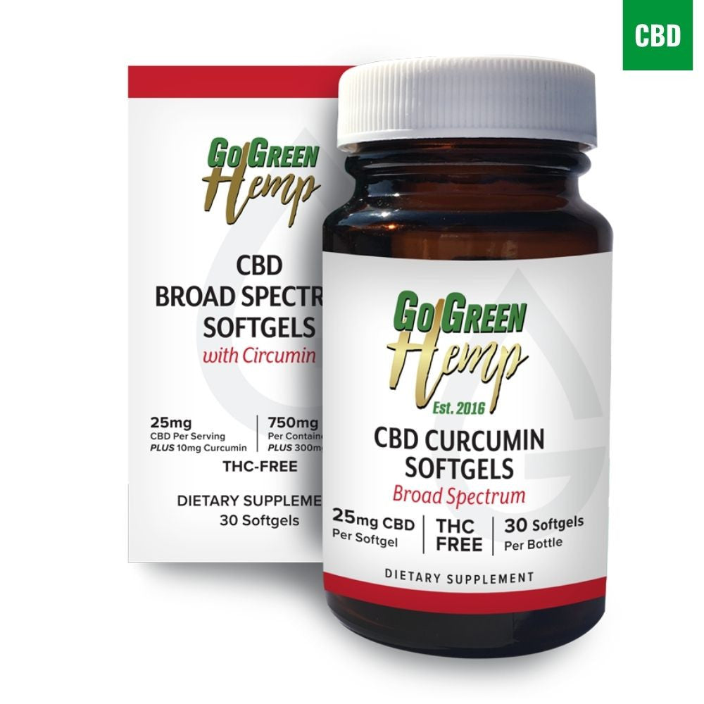 CBD Softgels with Curcumin 25mg CBD 10mg Curcumin by GoGreen Hemp