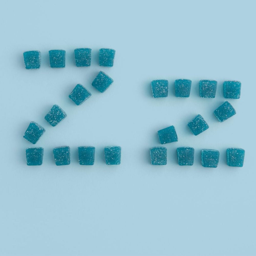 Vegan CBN CBD sleep gummies with natural blue color from spirulina