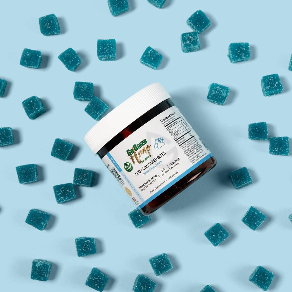 CBN and CBD infused sleep gummies with natural spirulina coloring