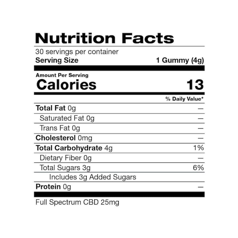 Full Spectrum CBD Gummies nutrition facts 25mg CBD per serving vegan gluten-free