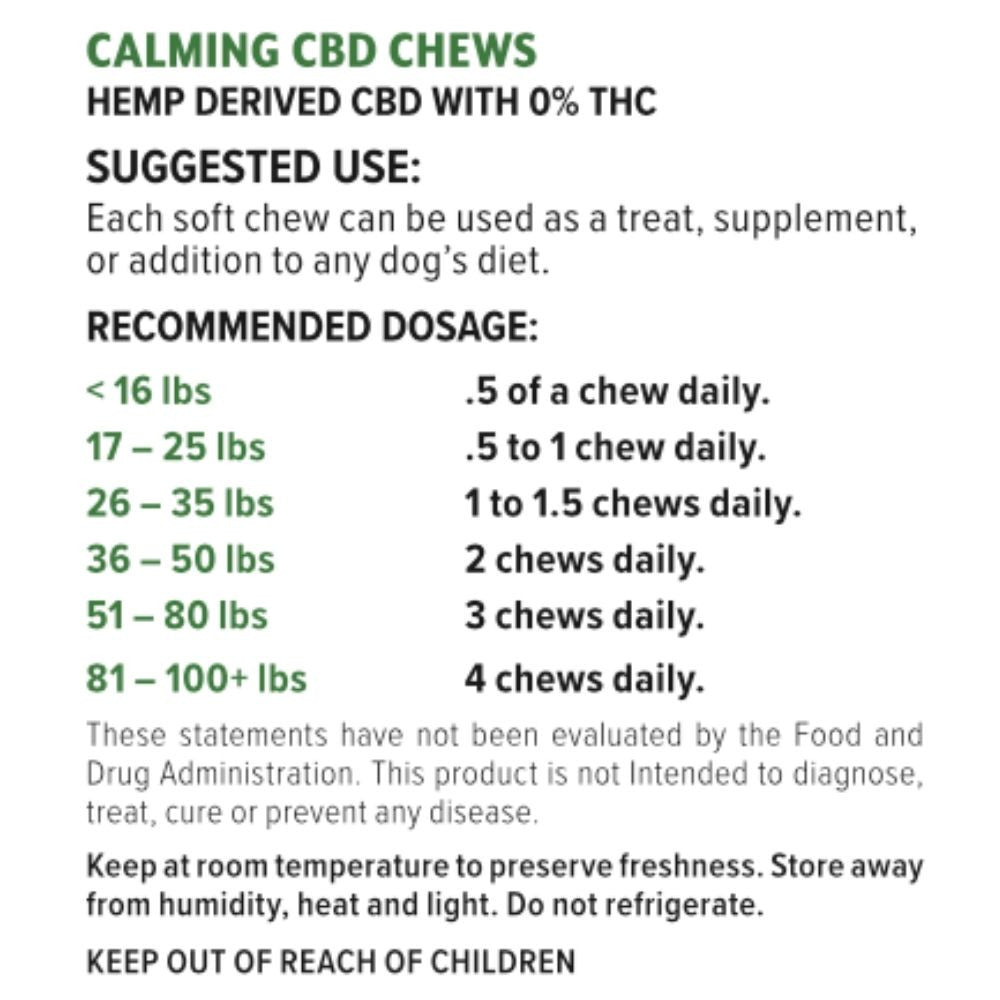 CBD Dog Treats dosing guide by weight for dogs from small to large breeds