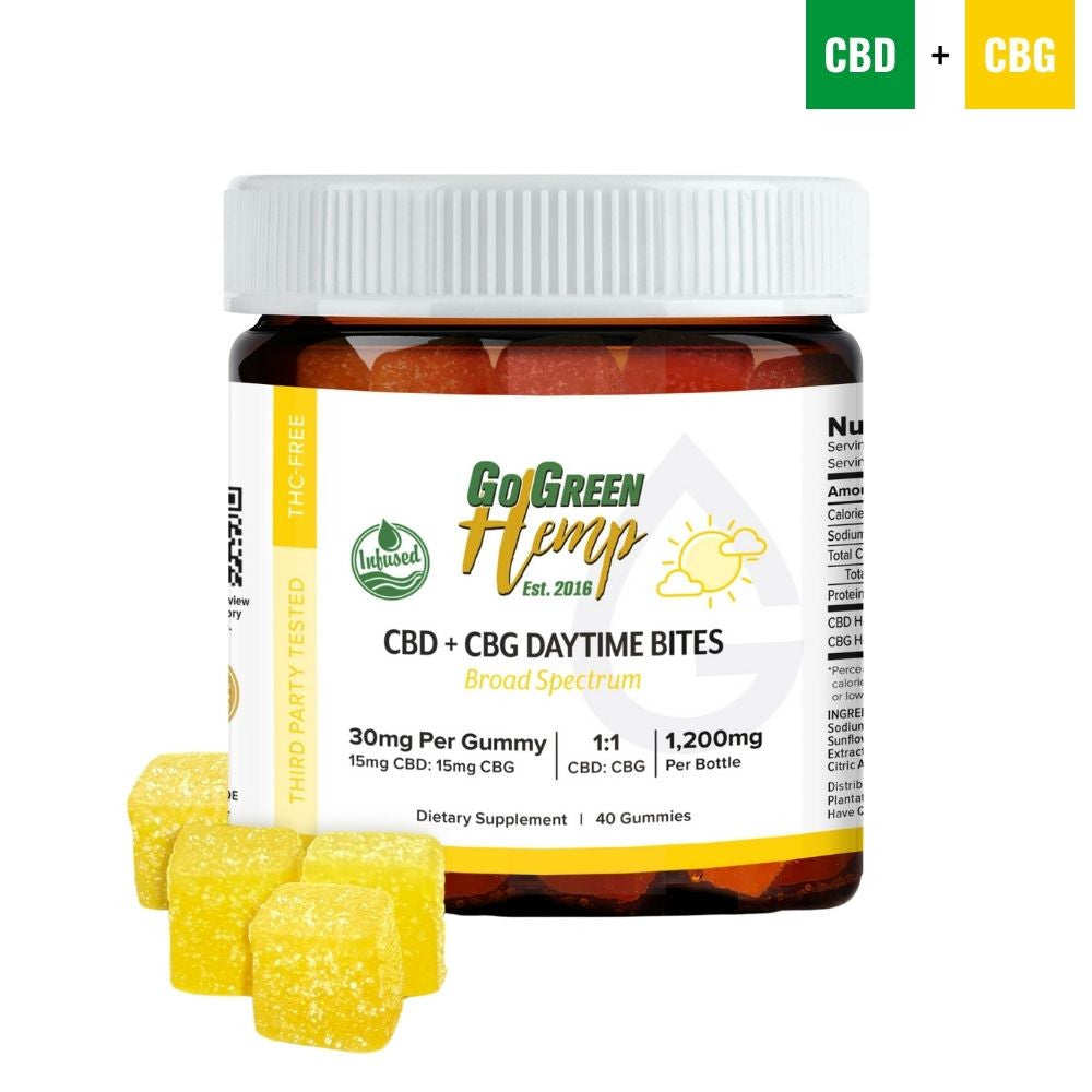 CBG CBD Daytime Gummies 1200mg bottle by GoGreen Hemp THC-Free Vegan